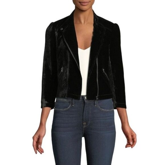 Rebecca Taylor Black Velvet Moto Jacket 3/4 Sleeves - Picture 1 of 6